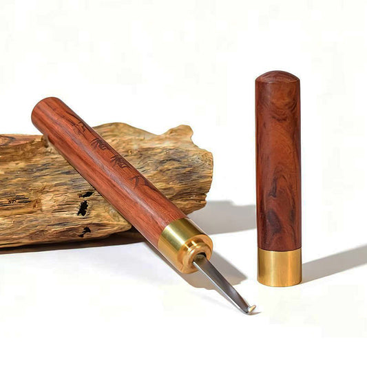 Agarwood Incense Cutting Hook Knife | Handcrafted Rosewood Handle with Brass Trim | Stainless Steel Blade | Spice Processing Tool | Artisan Wood Carving Gift