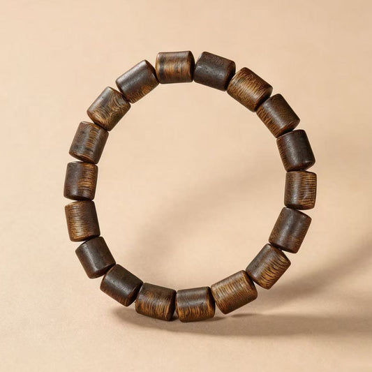 10mm Natural Kyara Agarwood Bracelet, Cylinder Barrel Beads Oudh Mala, Authentic Aromatic Wood Prayer Beads, Spiritual Gift for Men & Women