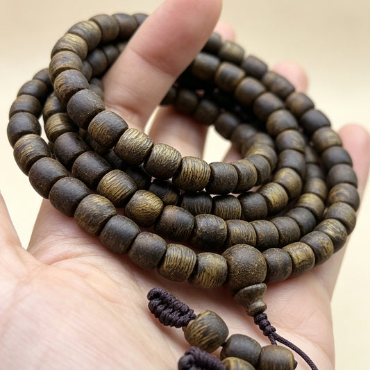 06mm Natural Agarwood Multi-Wrap Bracelet | Dark Resin Oud Wood Layered Necklace | Hand-Assembled Exotic Hardwood Jewelry