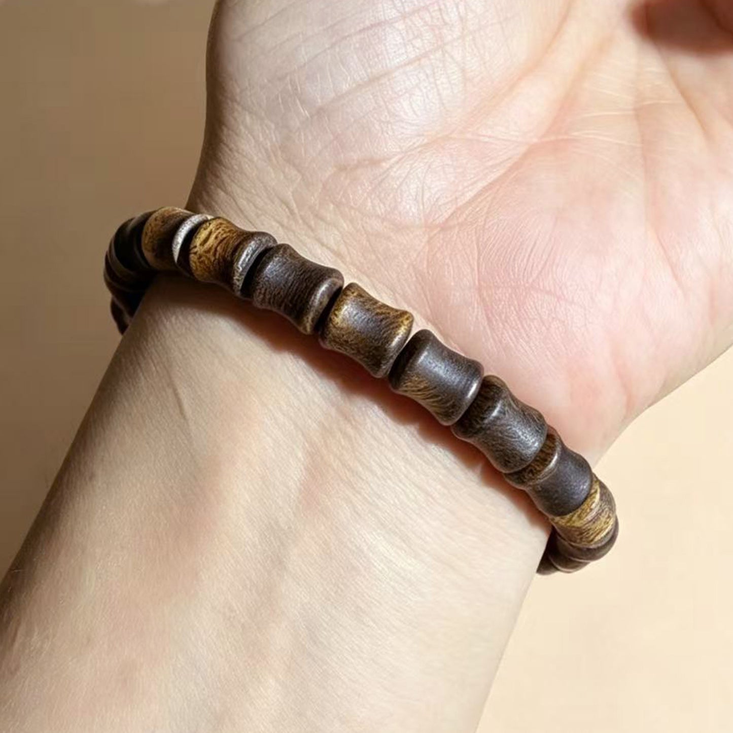 07mm Kyara Agarwood Bamboo Joint Beads Bracelet | Cultivated Natural Oudh Mala Bracelet for | Spiritual Protection Wood Jewelry Gift