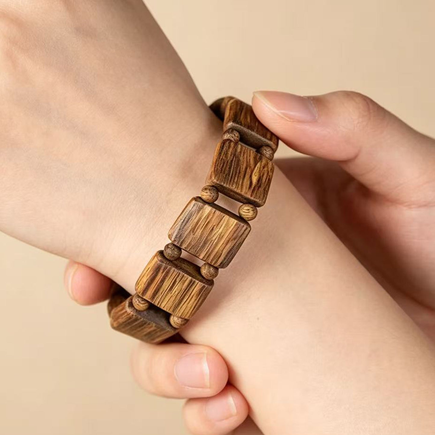Natural Kyara Agarwood Square Beads Bracelet, Custom Handcrafted Oudh Square Tile Mala, Aromatic Wood Prayer Beads, Spiritual Gift for Men Women