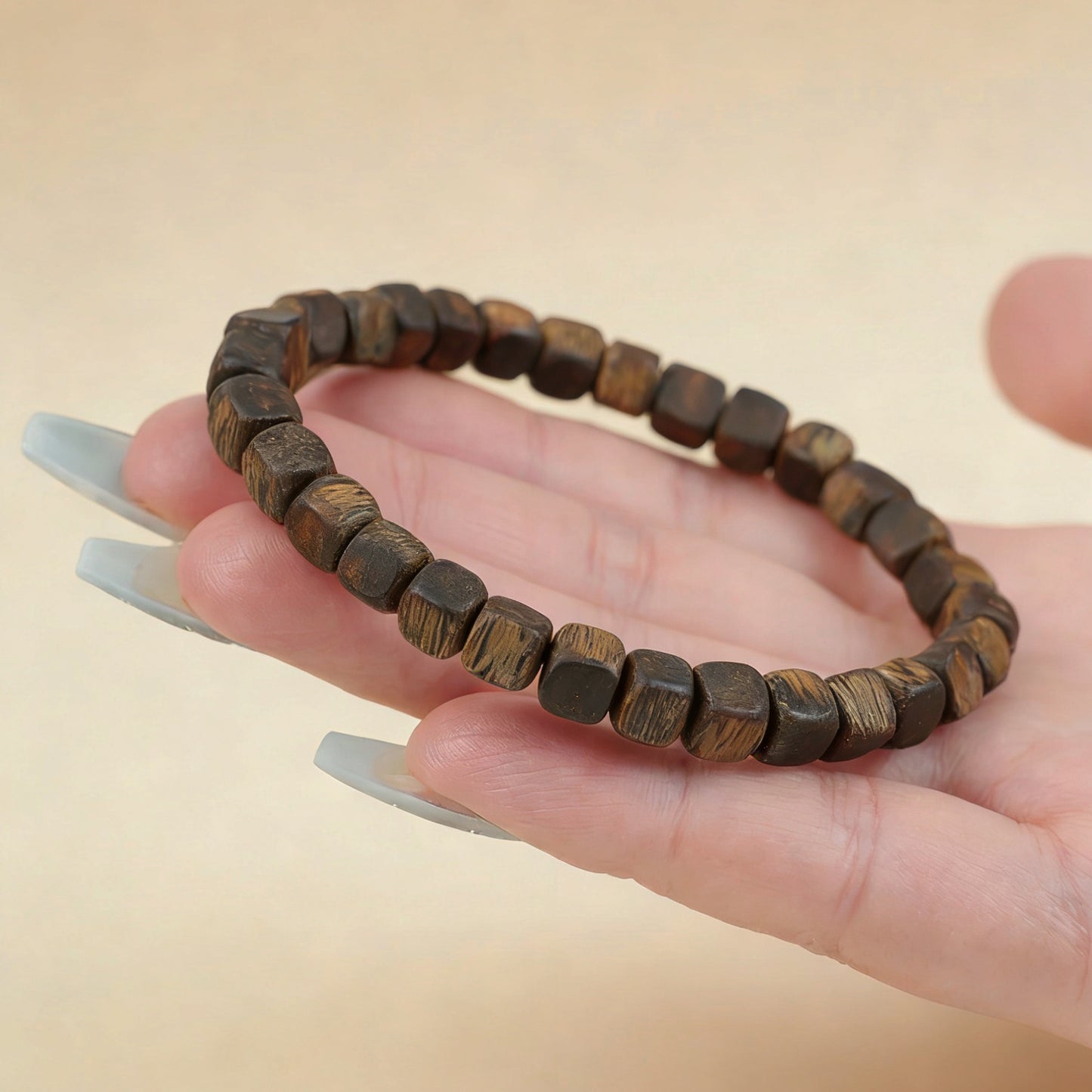 06mm Kyara Agarwood Bracelet Cube Beads | Square Sugar Cut | Natural Resin Rich | Smooth Polished | Geometric Modern Style