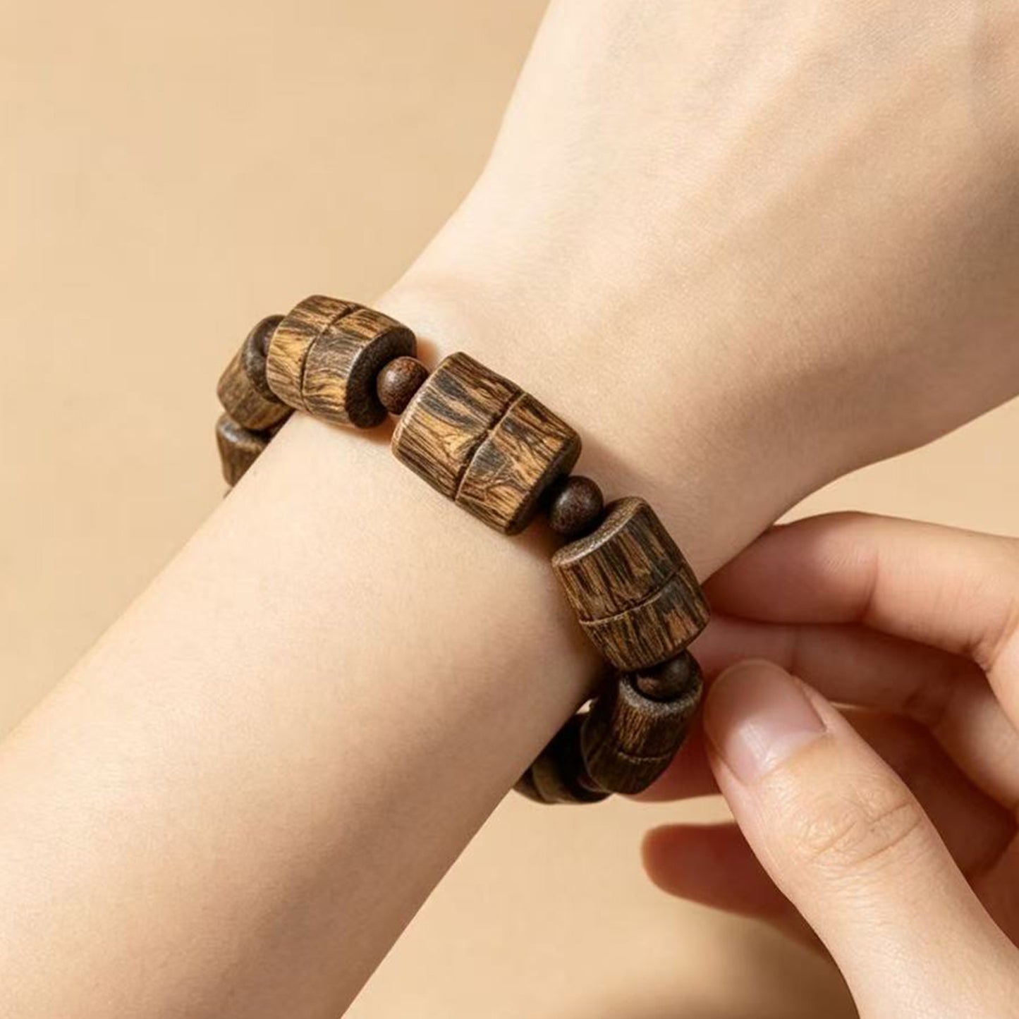14mm Natural Kyara Agarwood Bamboo Joint Bracelet, Rich Resin Oudh Barrel Beads Mala, Authentic Aromatic Wood Prayer Beads, Spiritual Gift