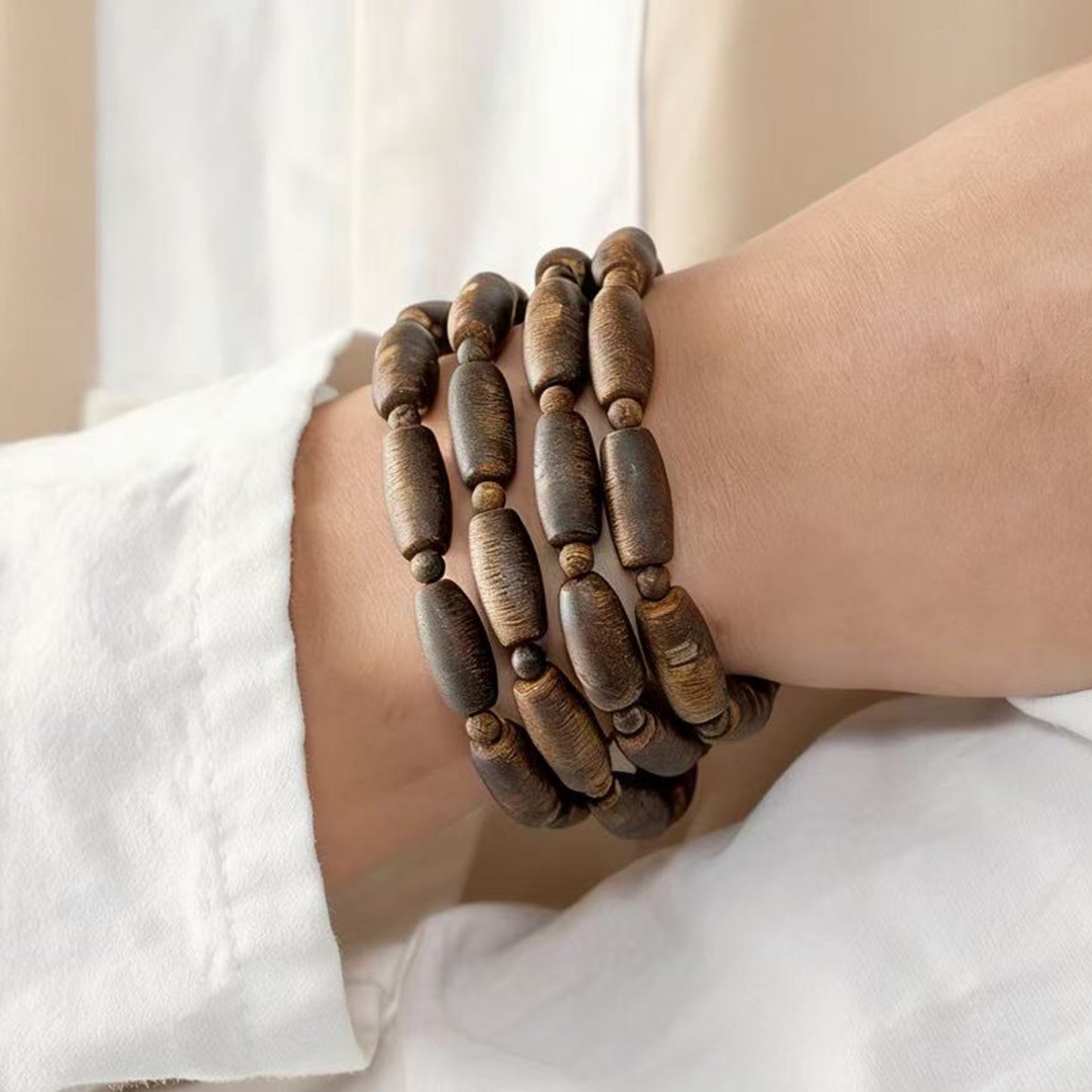 Kyara Agarwood Bracelet Multi-Layer | Natural Freeform Beads | Dzi Style Organic Shape | Aromatic Wood Mala | Traditional Craft