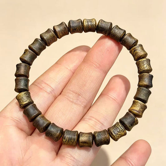 07mm Kyara Agarwood Bamboo Joint Beads Bracelet | Cultivated Natural Oudh Mala Bracelet for | Spiritual Protection Wood Jewelry Gift