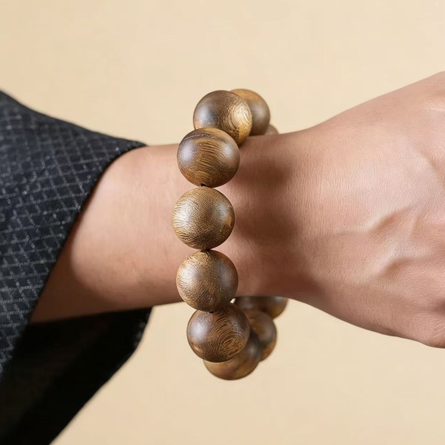 20mm Kyara Agarwood Bracelet Large Beads | Natural Wood Mala | Aromatic Resin Rich | Smooth Polished | Traditional Craft