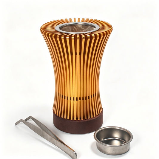 Tealight Candle Incense Burner Gold Metal Heat Diffuser Wood Base Aroma Gift Set