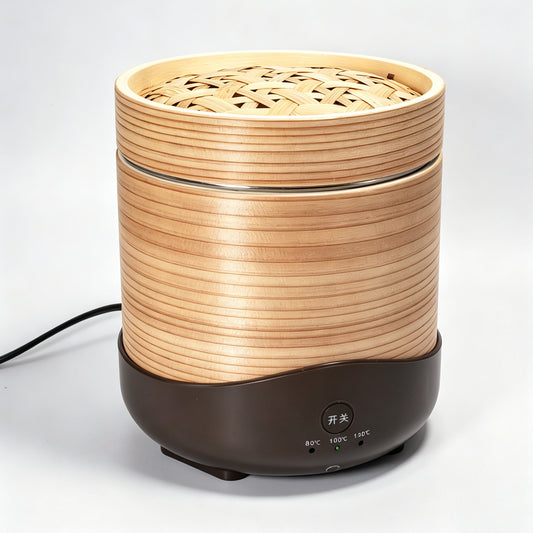 Electric Temperature-Controlled Aroma Warmer, Wooden Incense & Tea Roasting Box with Timer, Traditional Scent Diffuser for Blended Resins