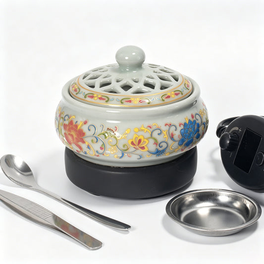 Digital Electric Incense Burner Cloisonné Lotus Timer Temperature Control Home Aroma Diffuser