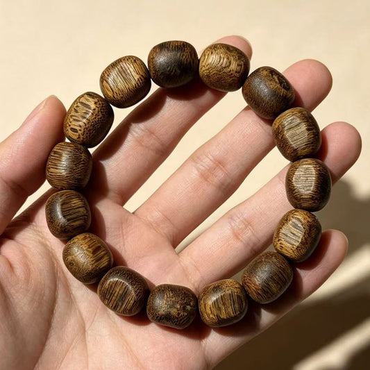 11mm Natural Kyara Agarwood Bracelet, Burl Grain Oudh Barrel Beads Mala, Authentic Aromatic Wood Prayer Beads, Spiritual Gift