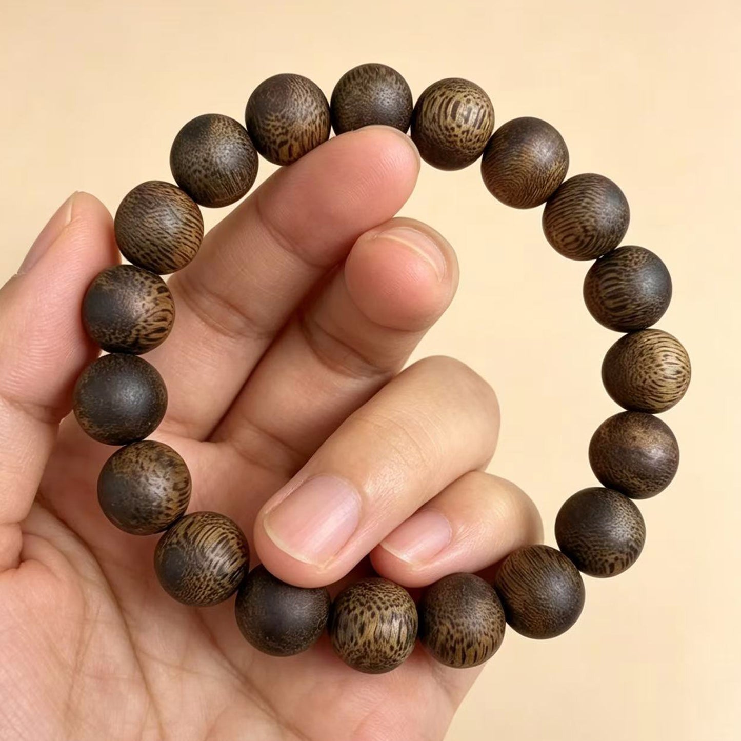 12mm Agarwood Bracelet | Natural Oud Wood Beaded Wristband | Artisan Crafted Wooden Jewelry | Unique Grain Texture