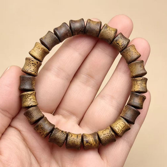 09mm Natural Kyara Agarwood Bamboo Joint Beads Bracelet, Authentic Oudh Mala Bracelet for Meditation, Spiritual Protection Wood Jewelry Gift
