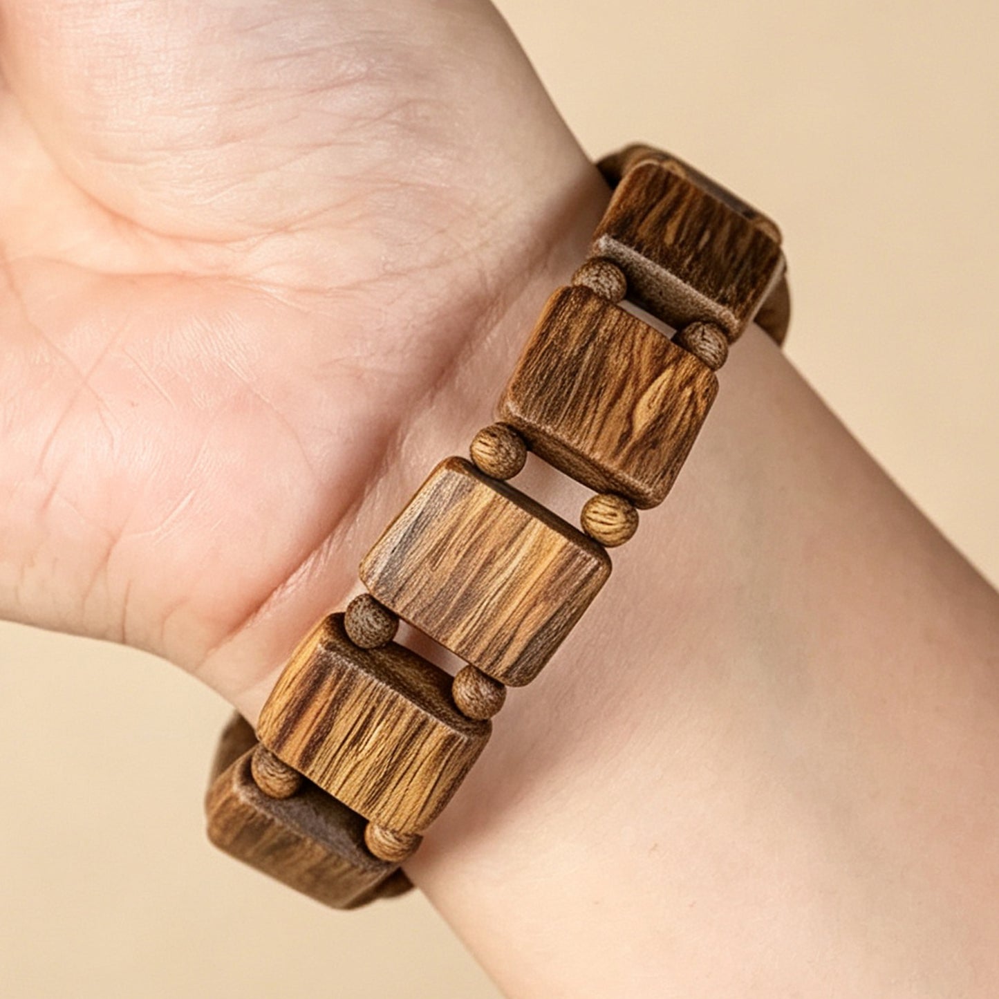 Natural Kyara Agarwood Square Beads Bracelet, Custom Handcrafted Oudh Square Tile Mala, Aromatic Wood Prayer Beads, Spiritual Gift for Men Women
