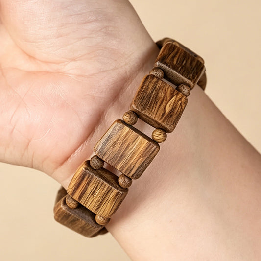 Natural Kyara Agarwood Square Beads Bracelet, Custom Handcrafted Oudh Square Tile Mala, Aromatic Wood Prayer Beads, Spiritual Gift for Men Women