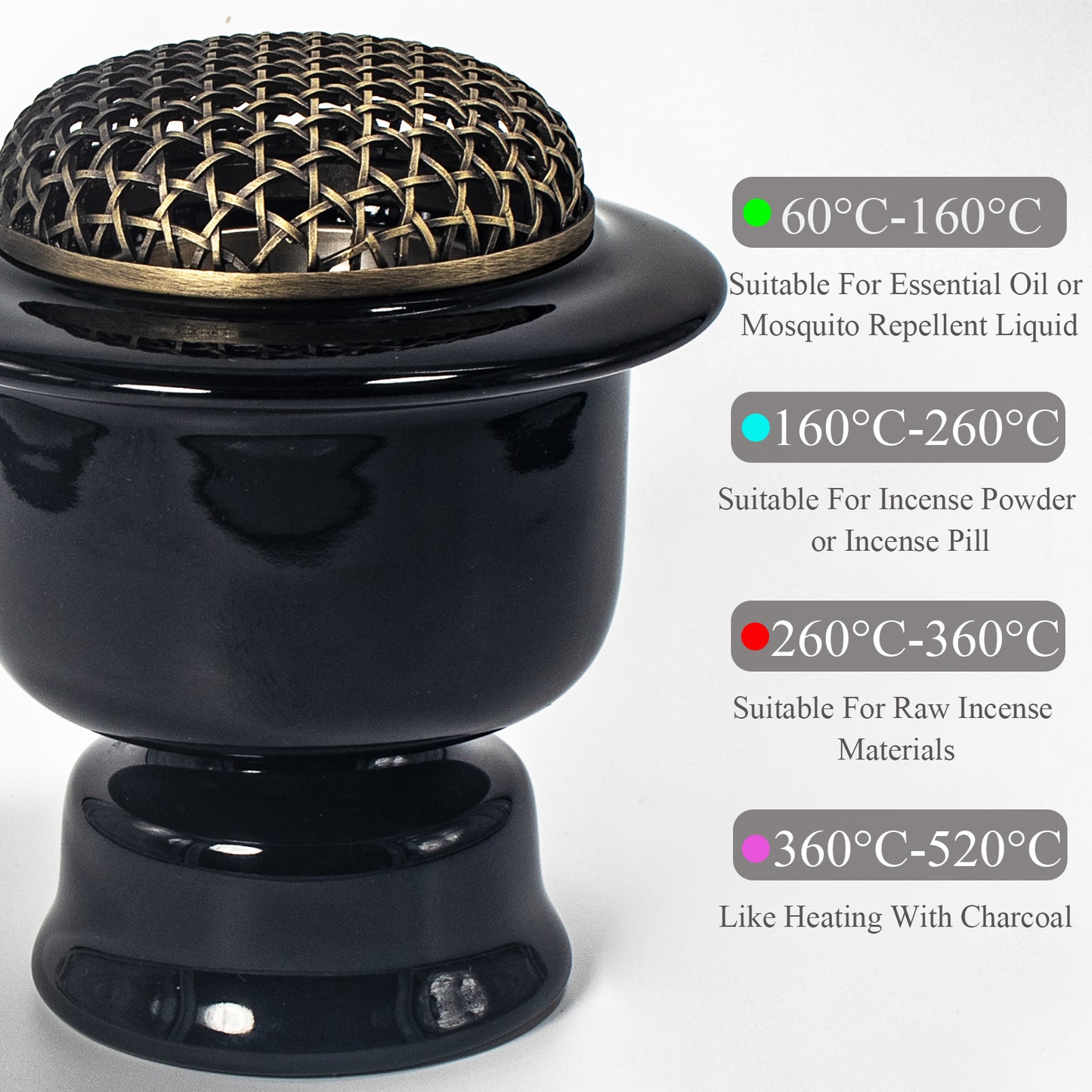 Black Electric Incense Burner with Timer & Temperature Control | High-Temperature Carbonization Aroma Diffuser