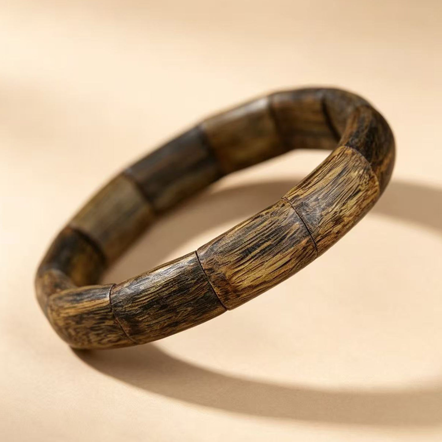 10mm | Handcarved Agarwood Bangle Bracelet | Natural Oud Wood | Artisan Crafted Wooden Cuff | Sustainable Plantation Sourced