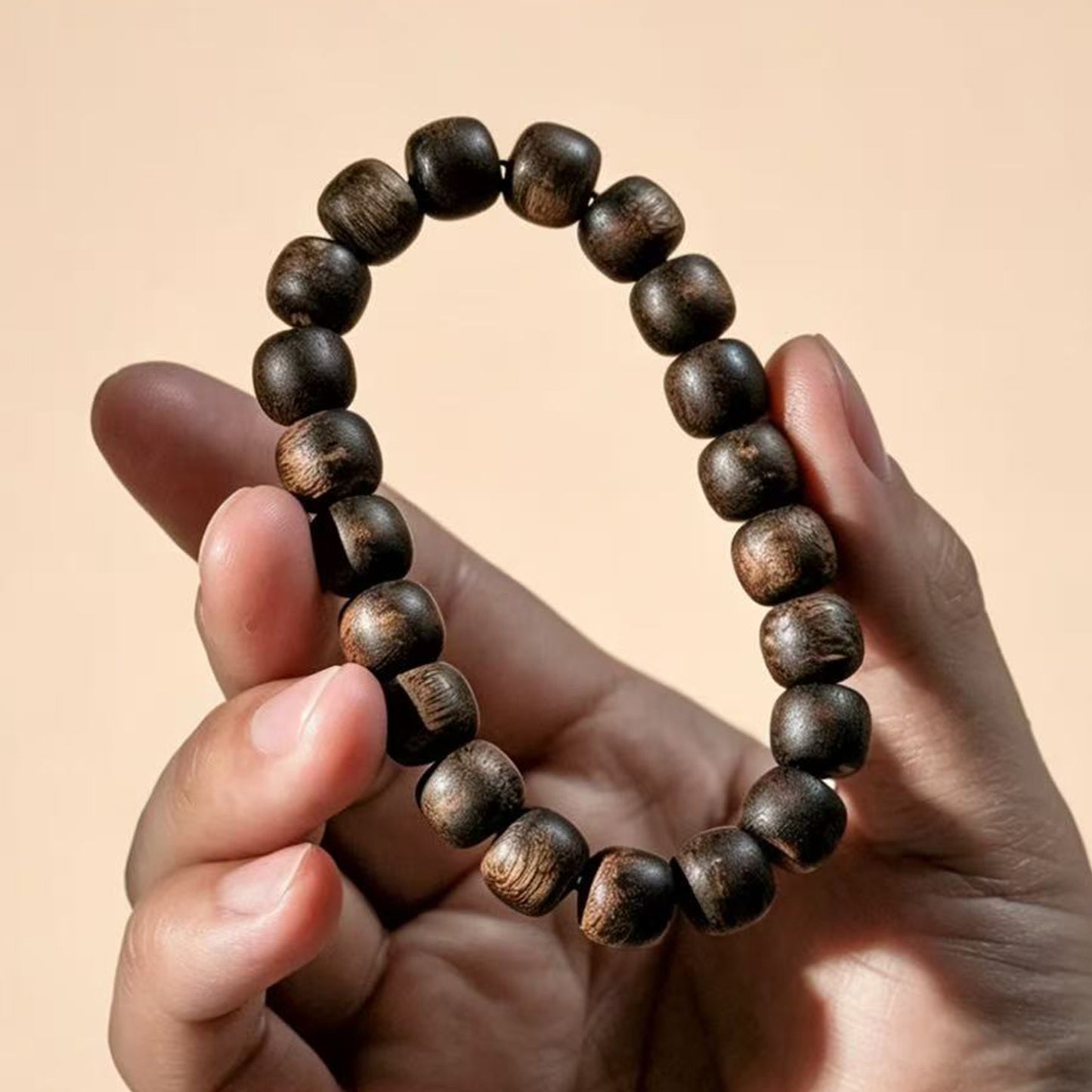 Kyara Agarwood Bracelet 9mm Classic Barrel | Traditional Old-Style Beads | Natural Resin Rich | Smooth Polished | Refined Medium Size