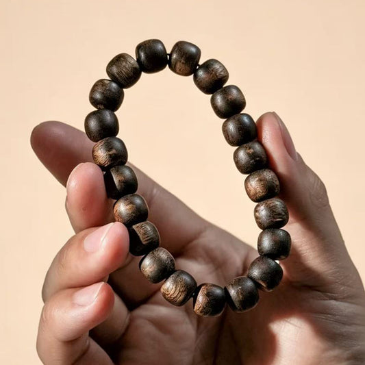 Kyara Agarwood Bracelet 9mm Classic Barrel | Traditional Old-Style Beads | Natural Resin Rich | Smooth Polished | Refined Medium Size