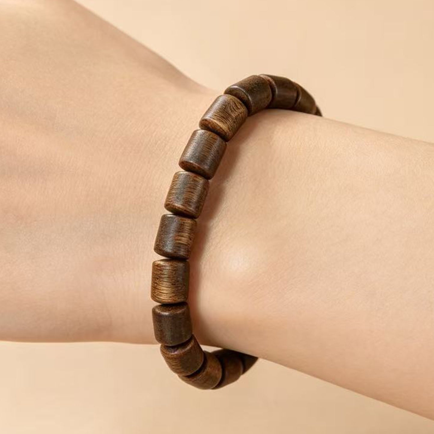 10mm Natural Kyara Agarwood Bracelet, Cylinder Barrel Beads Oudh Mala, Authentic Aromatic Wood Prayer Beads, Spiritual Gift for Men & Women