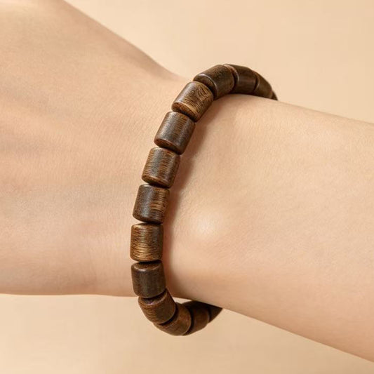 10mm Natural Kyara Agarwood Bracelet, Cylinder Barrel Beads Oudh Mala, Authentic Aromatic Wood Prayer Beads, Spiritual Gift for Men & Women