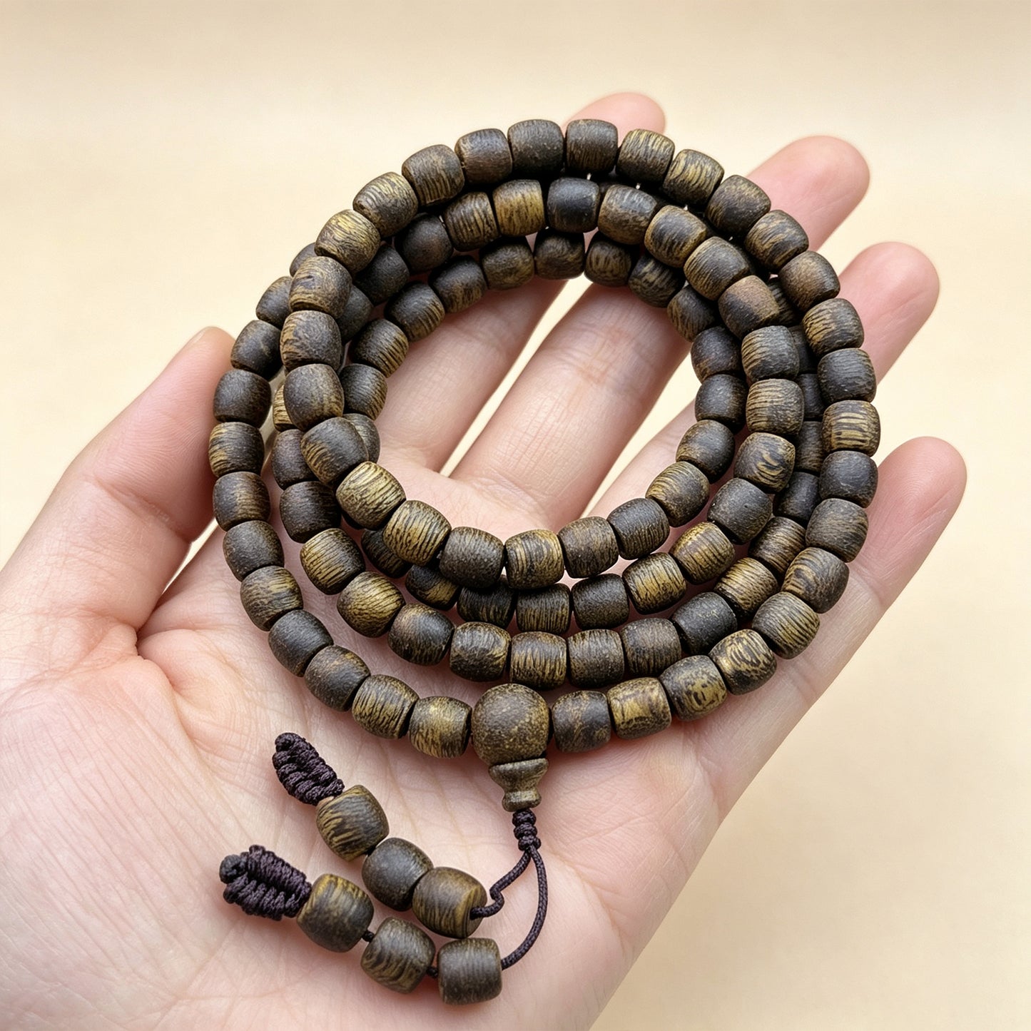 06mm Natural Agarwood Multi-Wrap Bracelet | Dark Resin Oud Wood Layered Necklace | Hand-Assembled Exotic Hardwood Jewelry