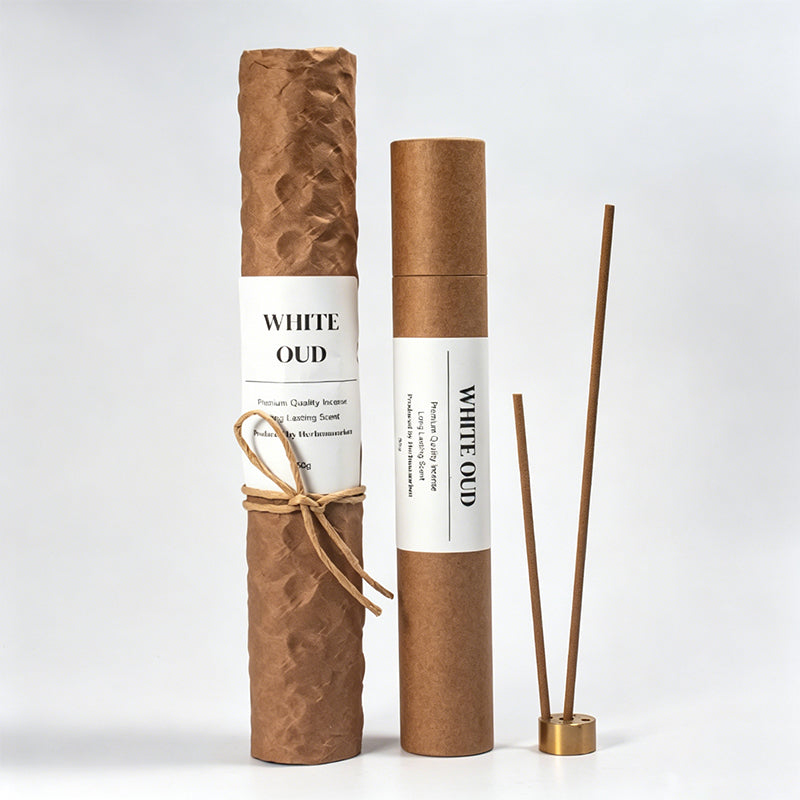 White Oud Agarwood Incense Sticks | Handcrafted Thick Natural Wood Incense | Rich Woody Aroma | Long-Lasting Scent | Home Fragrance Gift
