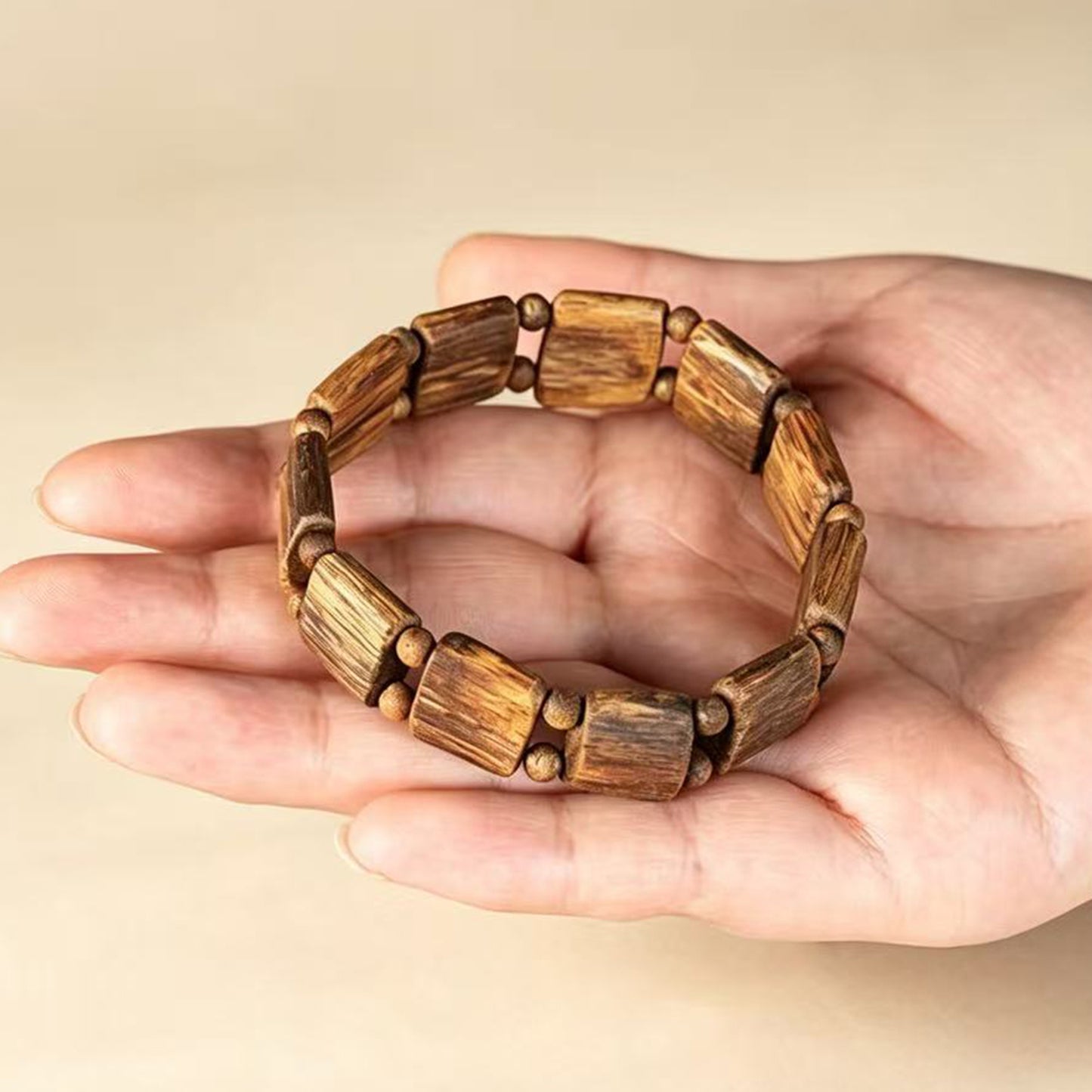 Natural Kyara Agarwood Square Beads Bracelet, Custom Handcrafted Oudh Square Tile Mala, Aromatic Wood Prayer Beads, Spiritual Gift for Men Women