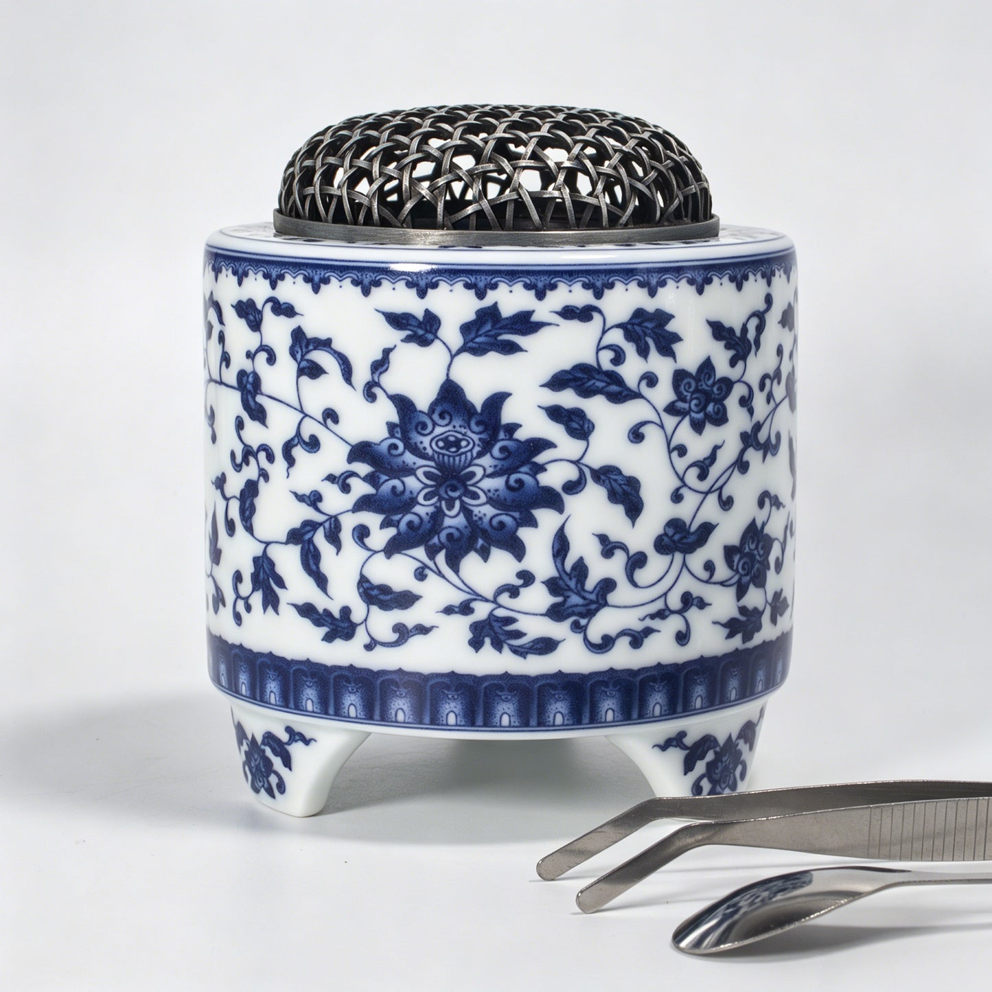 Blue and White Porcelain Electric Incense Burner with Night Light | Ceramic Aroma Diffuser with Timer | Chinese Style Zen Home Decor