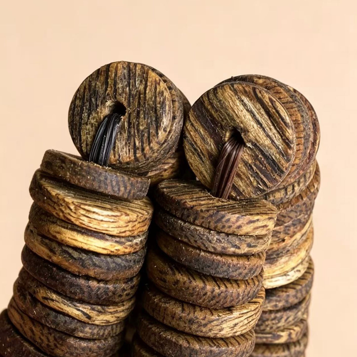 Natural Agarwood 10mm Disc Bead Bracelet | Handcrafted Flat Round Spacer Wood Beads | Single Loop Design | Dense Grain Pattern | Unique Layered Texture | Unisex Daily Wear Jewelry Gift
