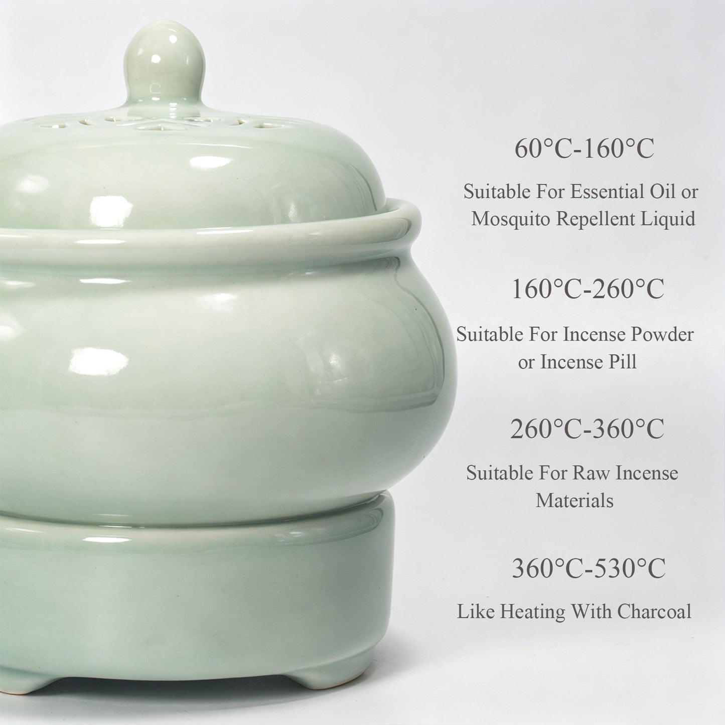 Electric Celadon Incense Burner | Longquan Style Ceramic Aromatherapy Diffuser | Pierced Lid Timer Control | Zen Home Decor