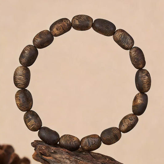 Kyara Agarwood Bracelet Freeform Scar Pattern | Natural Organic Shape | Single Strand Design | Rich Resin Texture | Artisan Crafted