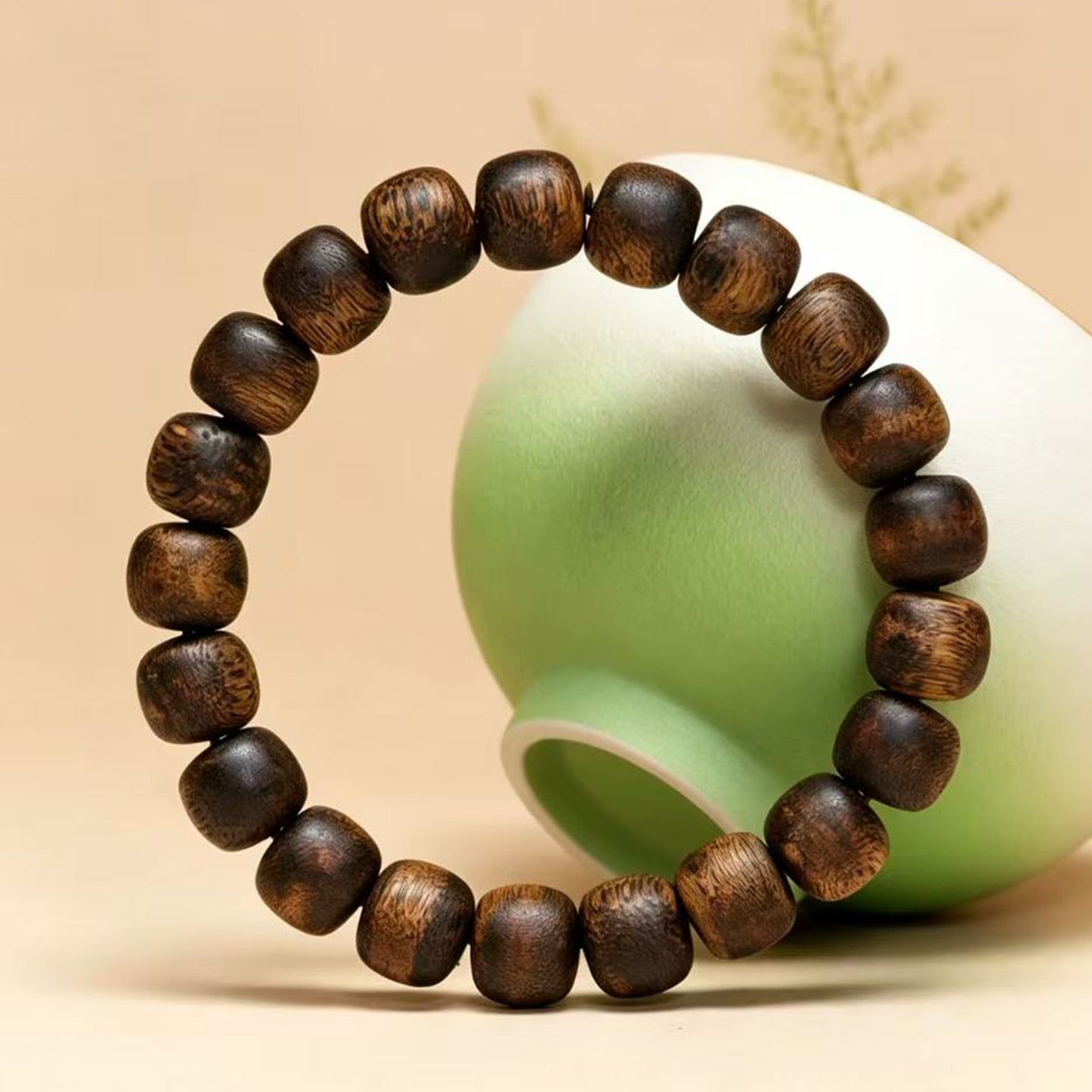 Kyara Agarwood Bracelet 9mm Classic Barrel | Traditional Old-Style Beads | Natural Resin Rich | Smooth Polished | Refined Medium Size