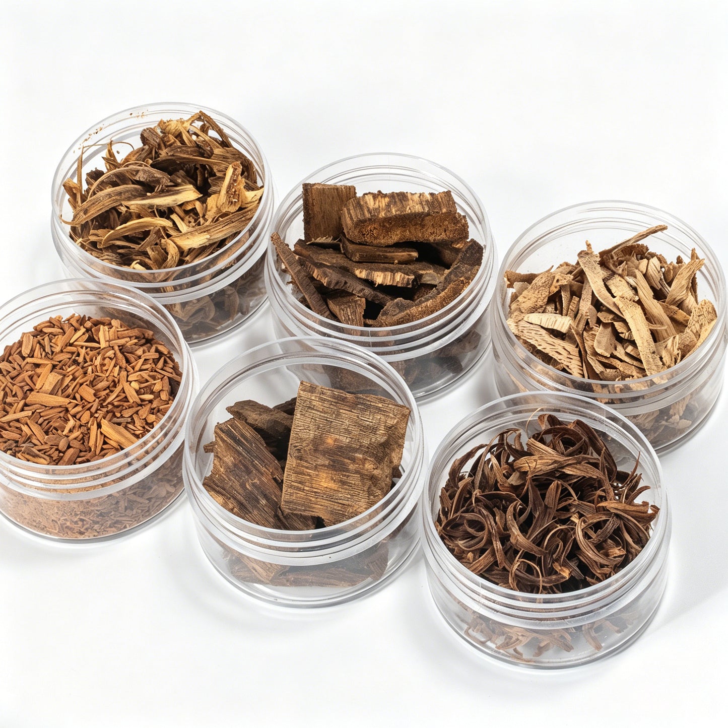 Natural Aromatic Wood Chips Sampler Set, 6 Varieties Agarwood & Sandalwood for Electric Burner, Premium Resin Incense Materials