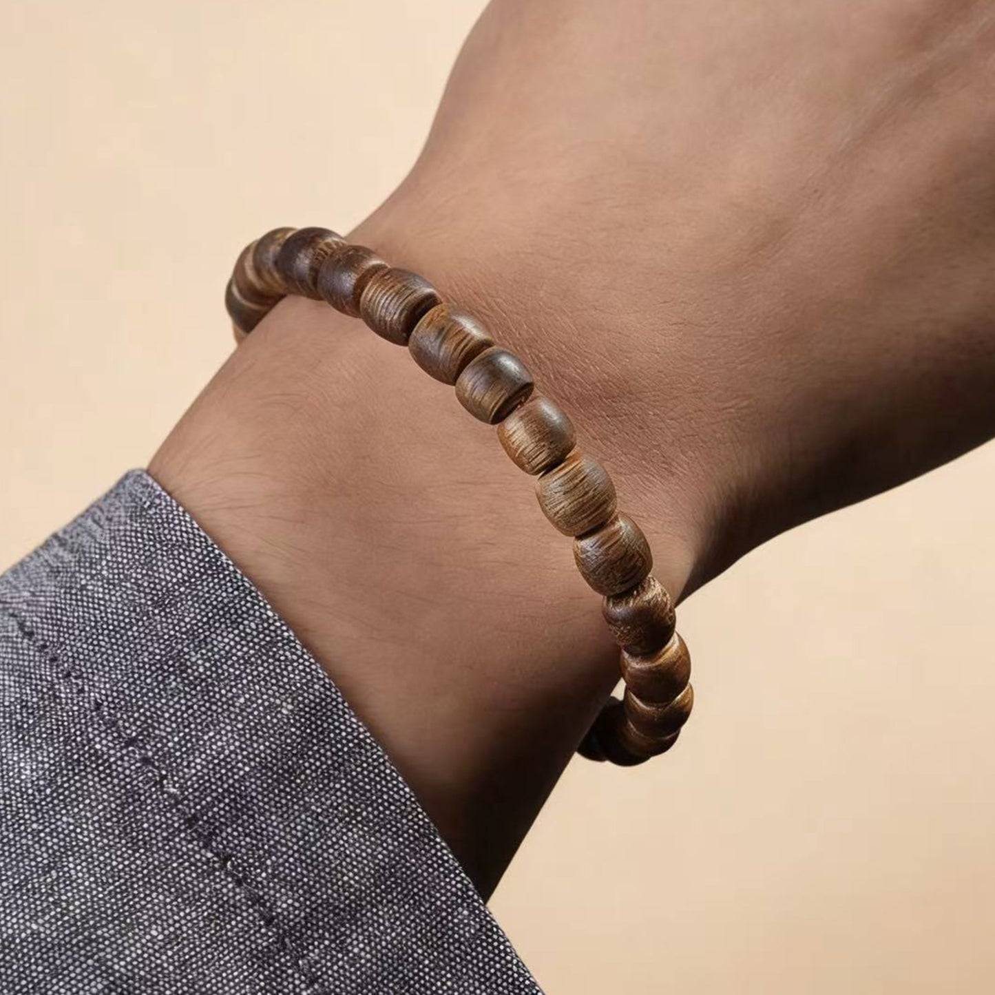 06mm Kyara Agarwood Bracelet Drum Beads | Barrel Drum Shape | Natural Resin Rich | Smooth Polished | Traditional Style