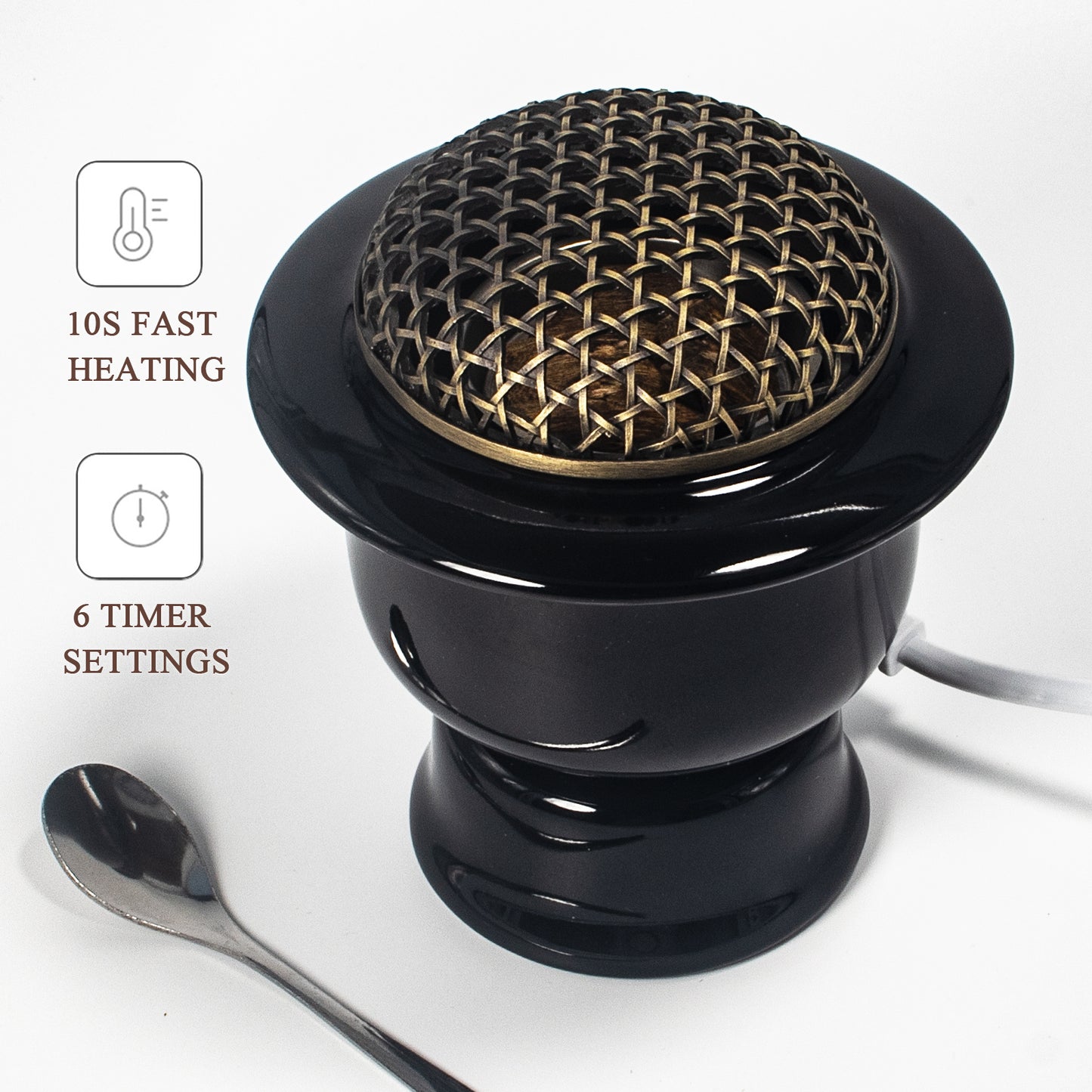 Black Electric Incense Burner with Timer & Temperature Control | High-Temperature Carbonization Aroma Diffuser