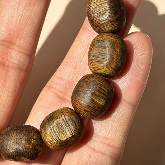 11mm Natural Kyara Agarwood Bracelet, Burl Grain Oudh Barrel Beads Mala, Authentic Aromatic Wood Prayer Beads, Spiritual Gift