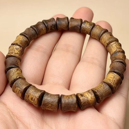 09mm Natural Kyara Agarwood Bamboo Joint Beads Bracelet, Authentic Oudh Mala Bracelet for Meditation, Spiritual Protection Wood Jewelry Gift