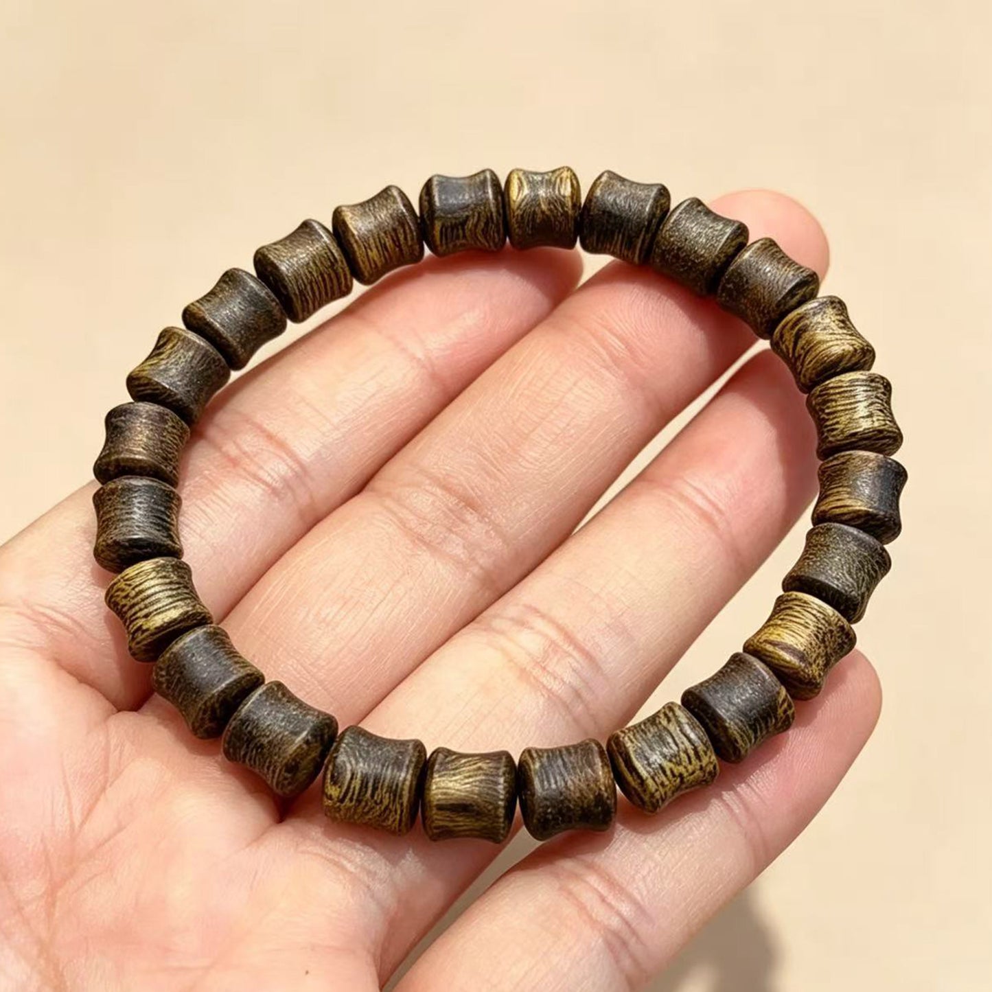 07mm Kyara Agarwood Bamboo Joint Beads Bracelet | Cultivated Natural Oudh Mala Bracelet for | Spiritual Protection Wood Jewelry Gift