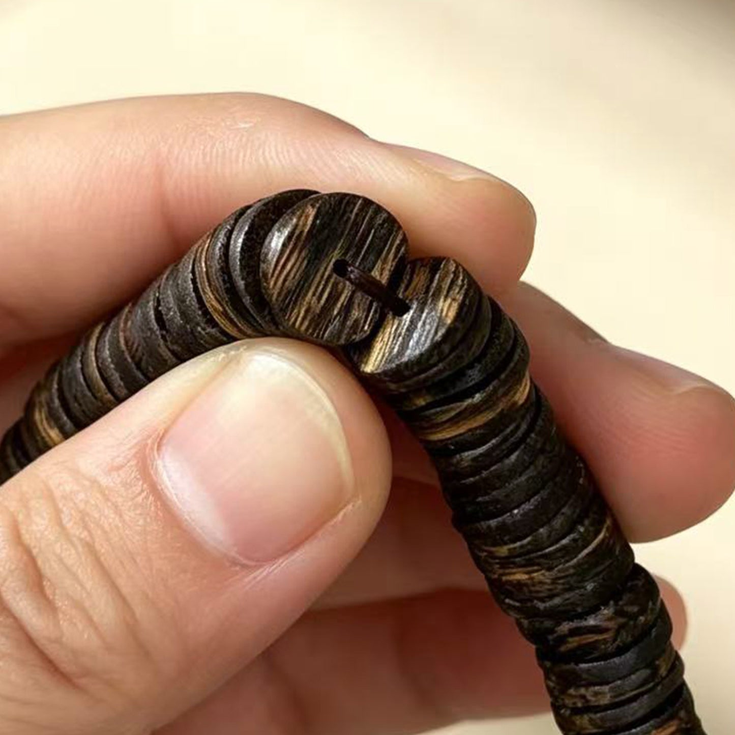 06mm Natural Agarwood Disc Bead Bracelet | Handcrafted Flat Round Spacer Wood Beads | Single Loop Design | Dense Grain Pattern