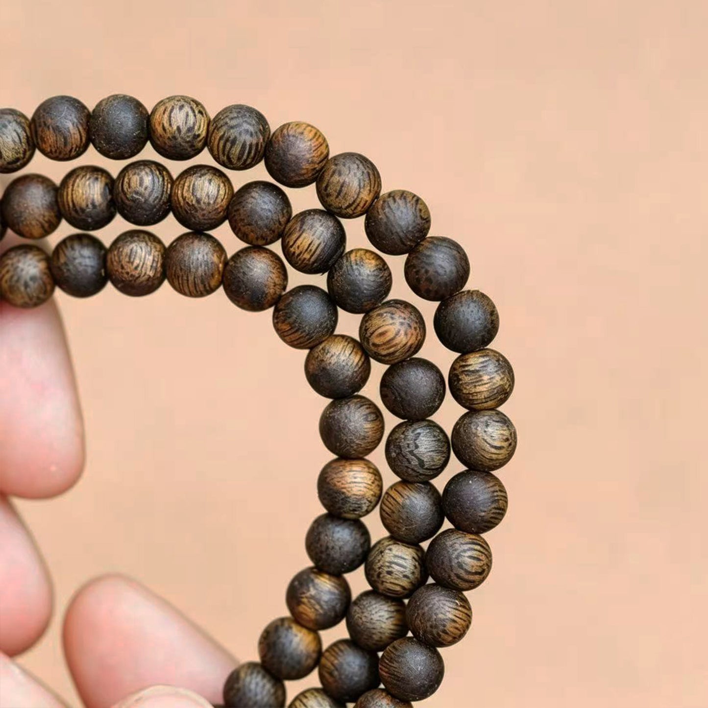 Natural Agarwood 5mm Round Bead Multi-Wrap Bracelet | Handcrafted Small Smooth Wood Beads | Layered Delicate Design | Subtle Natural Wood Aroma | Minimalist Unisex Jewelry Gift