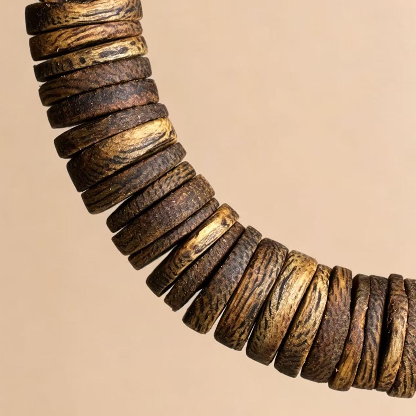 Natural Agarwood 10mm Disc Bead Bracelet | Handcrafted Flat Round Spacer Wood Beads | Single Loop Design | Dense Grain Pattern | Unique Layered Texture | Unisex Daily Wear Jewelry Gift
