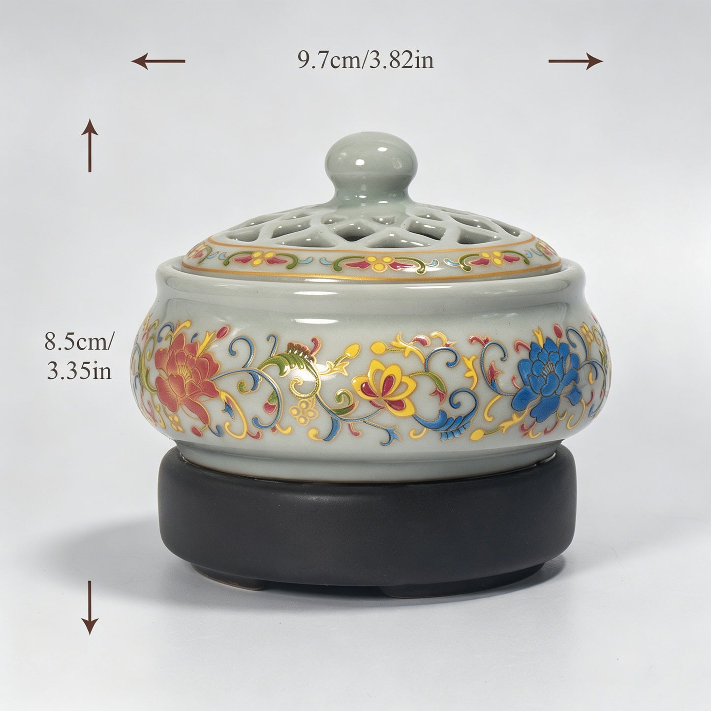 Digital Electric Incense Burner Cloisonné Lotus Timer Temperature Control Home Aroma Diffuser