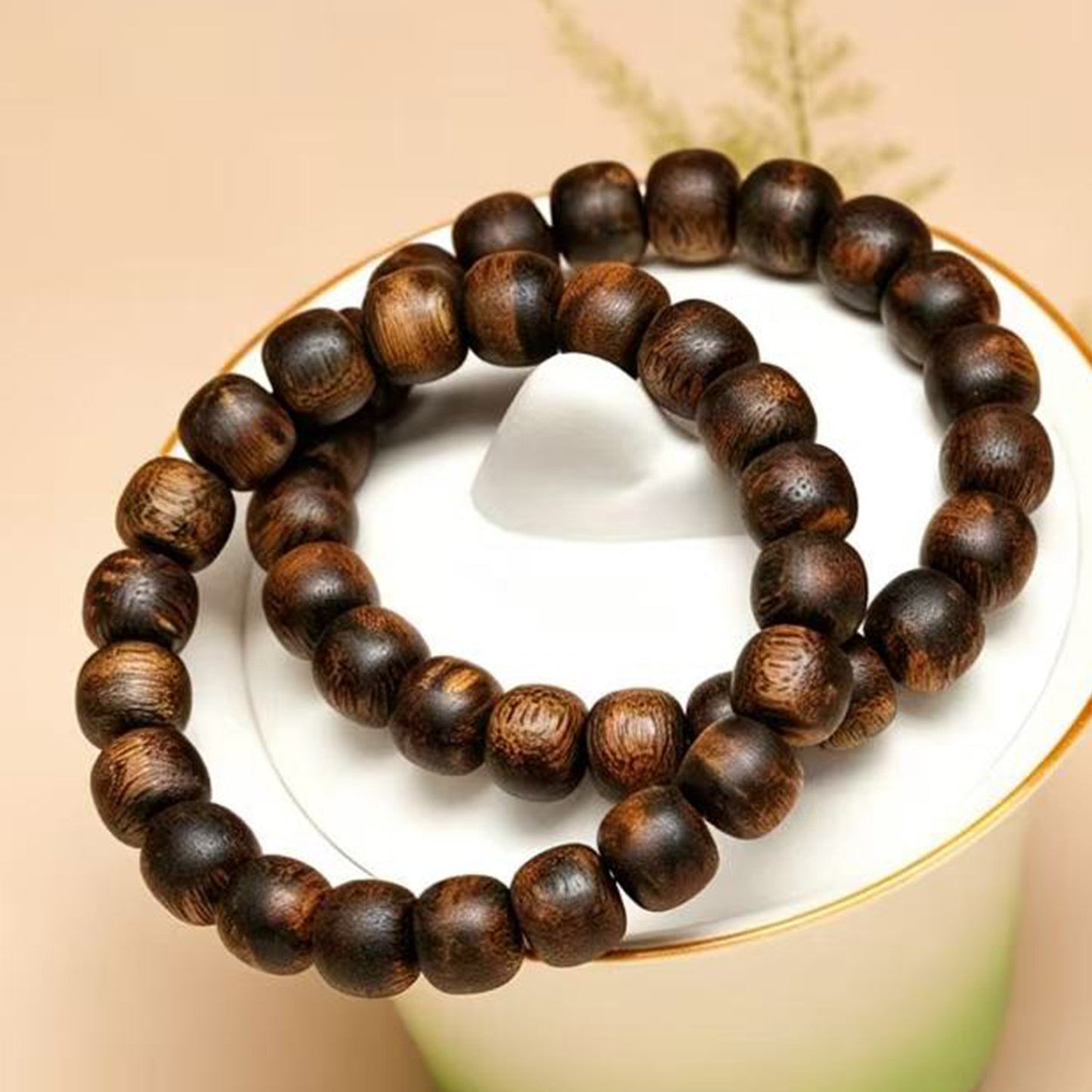 Kyara Agarwood Bracelet 9mm Classic Barrel | Traditional Old-Style Beads | Natural Resin Rich | Smooth Polished | Refined Medium Size