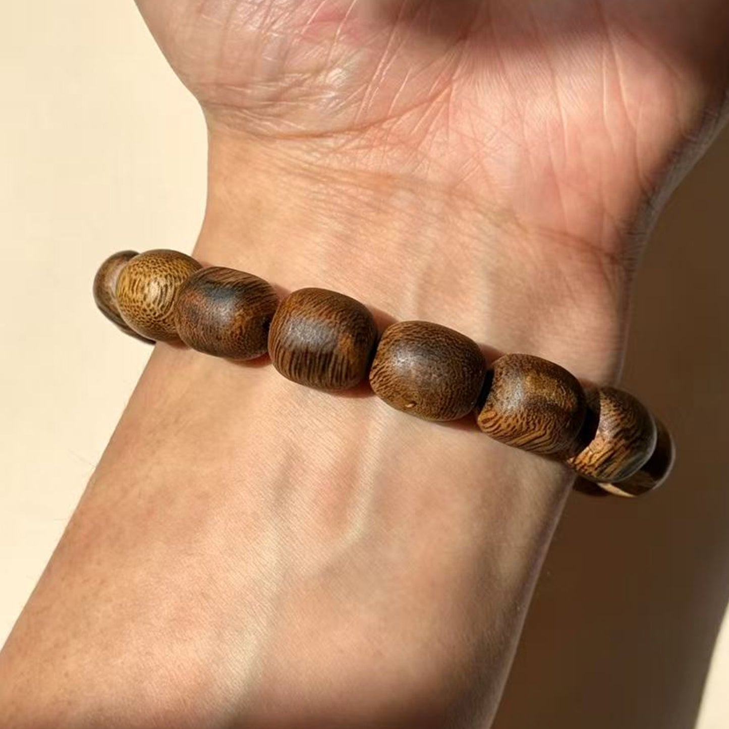 11mm Natural Kyara Agarwood Bracelet, Burl Grain Oudh Barrel Beads Mala, Authentic Aromatic Wood Prayer Beads, Spiritual Gift