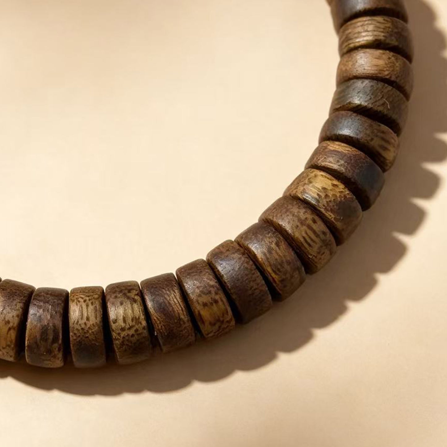 08mm Agarwood Bracelet | Flat-Cut Oud Wood Disc Wristband | Artisan Crafted Wooden Jewelry | Unique Resin Grain