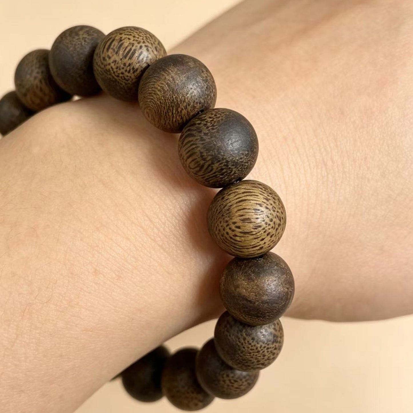 12mm Agarwood Bracelet | Natural Oud Wood Beaded Wristband | Artisan Crafted Wooden Jewelry | Unique Grain Texture