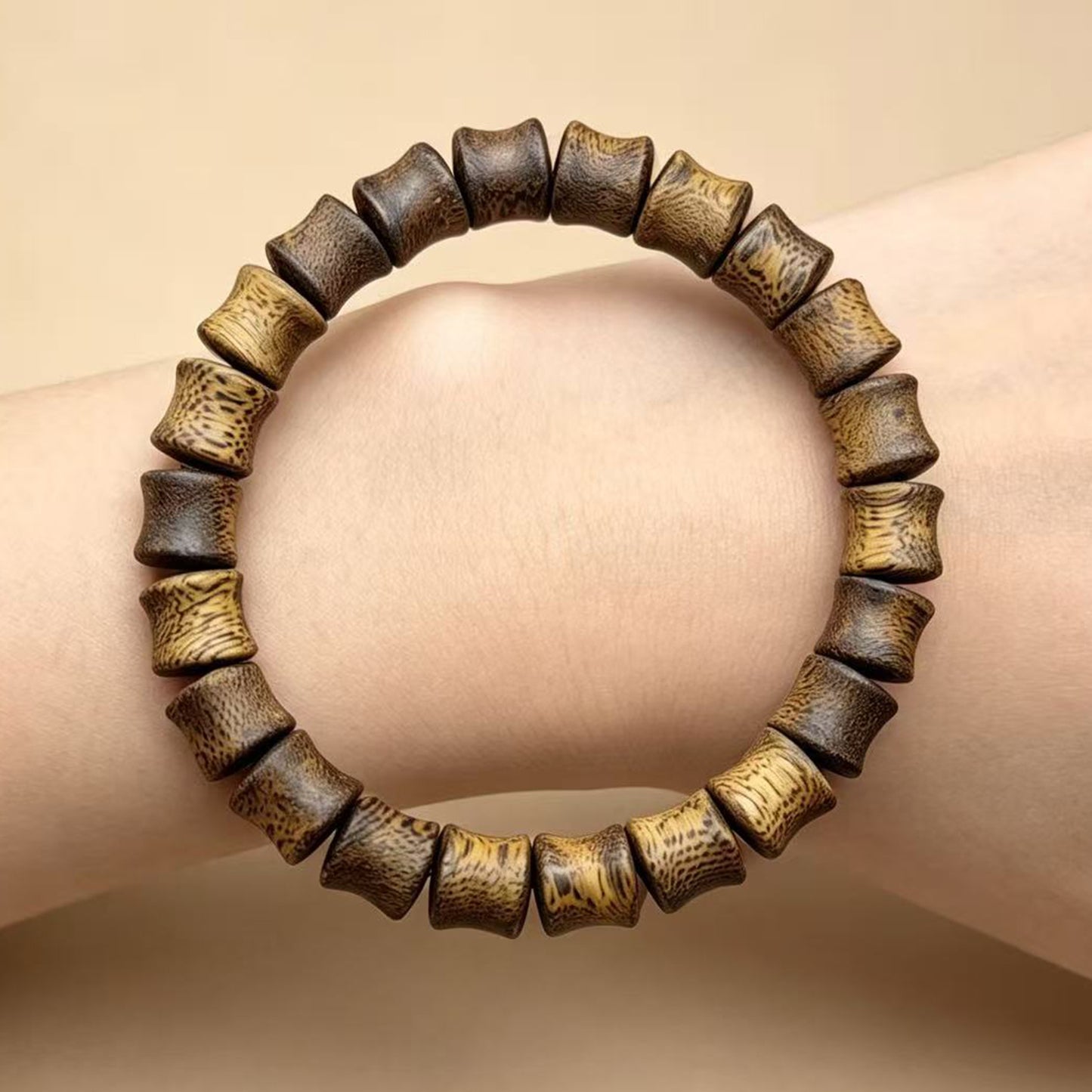 09mm Natural Kyara Agarwood Bamboo Joint Beads Bracelet, Authentic Oudh Mala Bracelet for Meditation, Spiritual Protection Wood Jewelry Gift