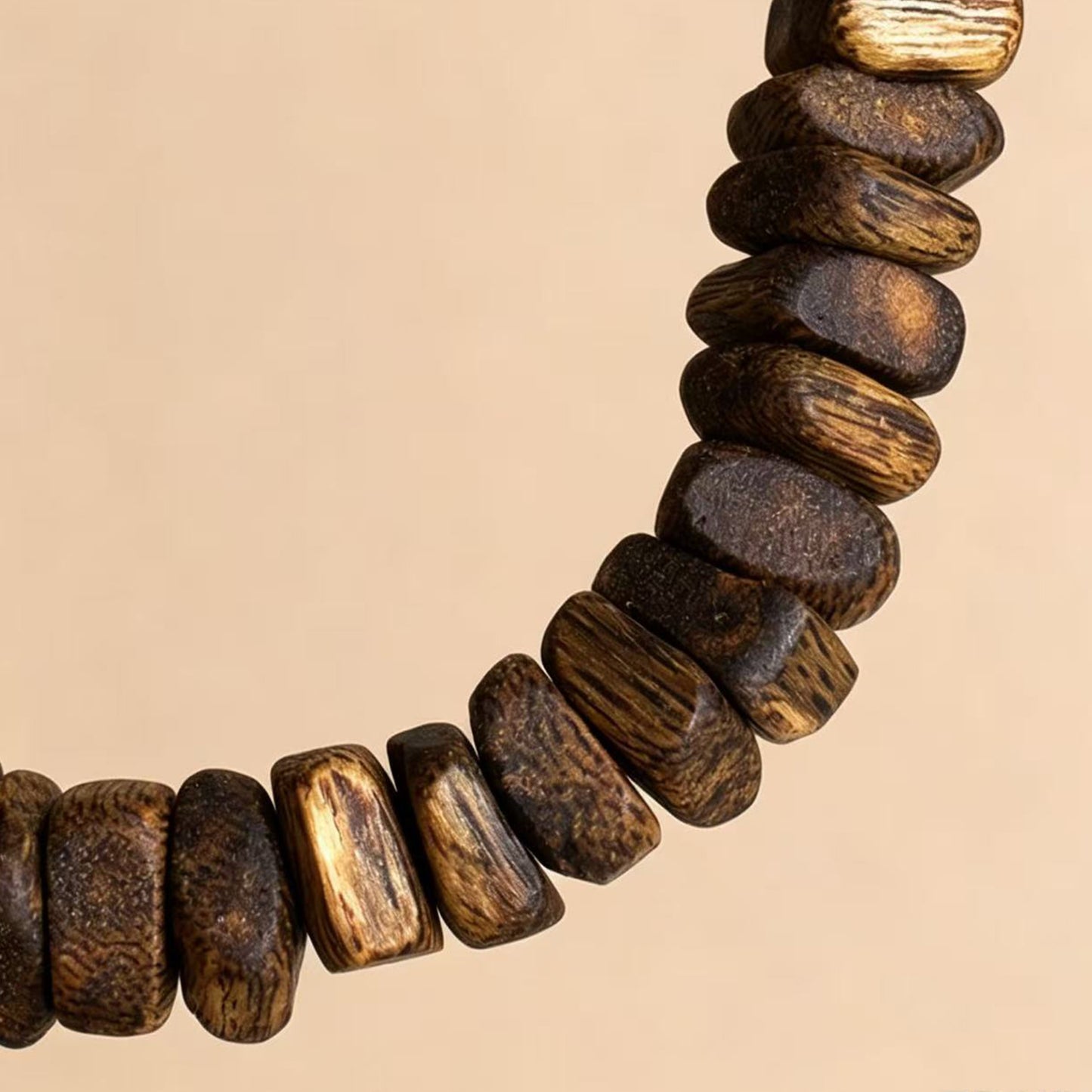 Natural Agarwood 9mm Chip Bead Bracelet | Handcrafted Irregular Slice Wood Beads | Single Loop Design | Dense Resin Grain