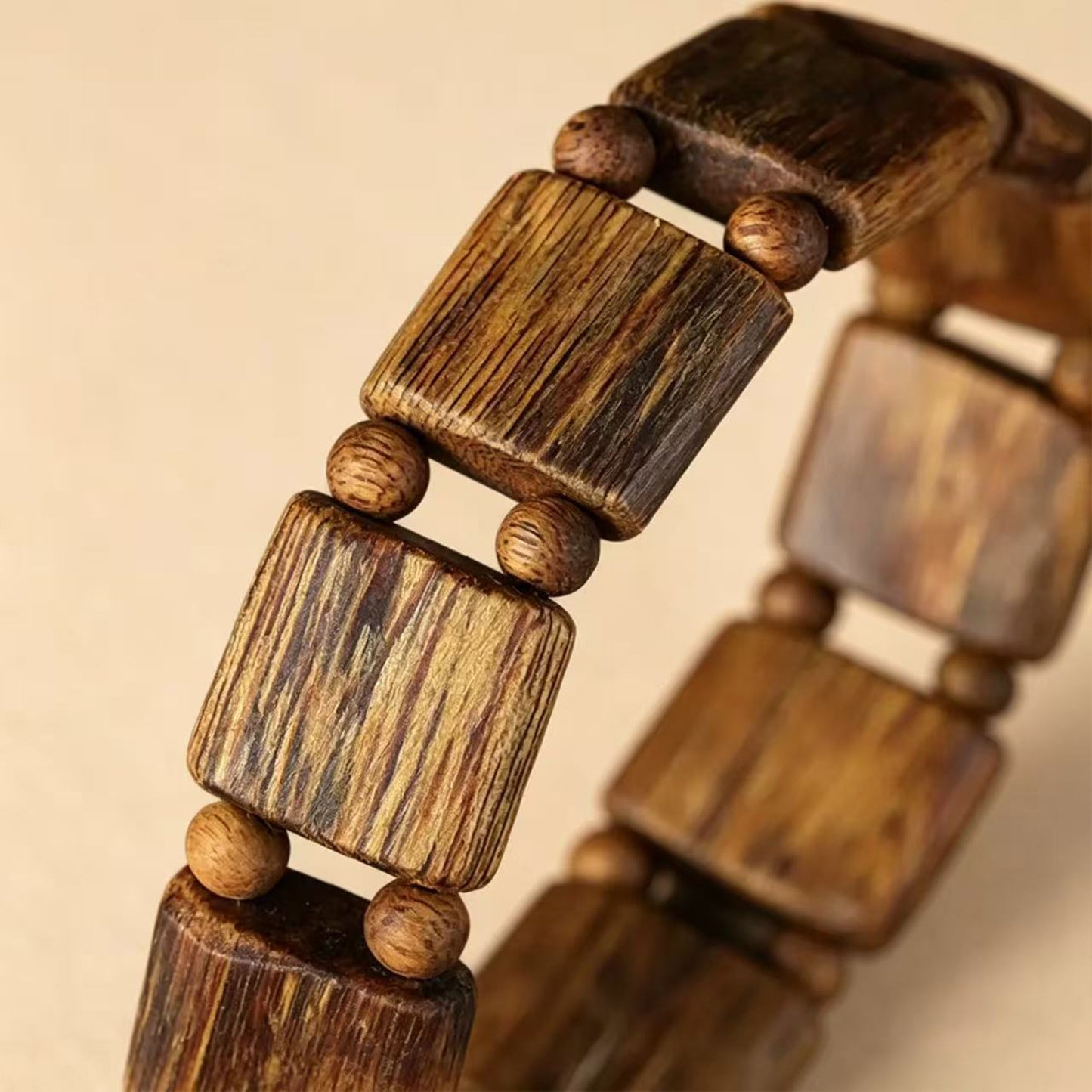 Natural Kyara Agarwood Square Beads Bracelet, Custom Handcrafted Oudh Square Tile Mala, Aromatic Wood Prayer Beads, Spiritual Gift for Men Women