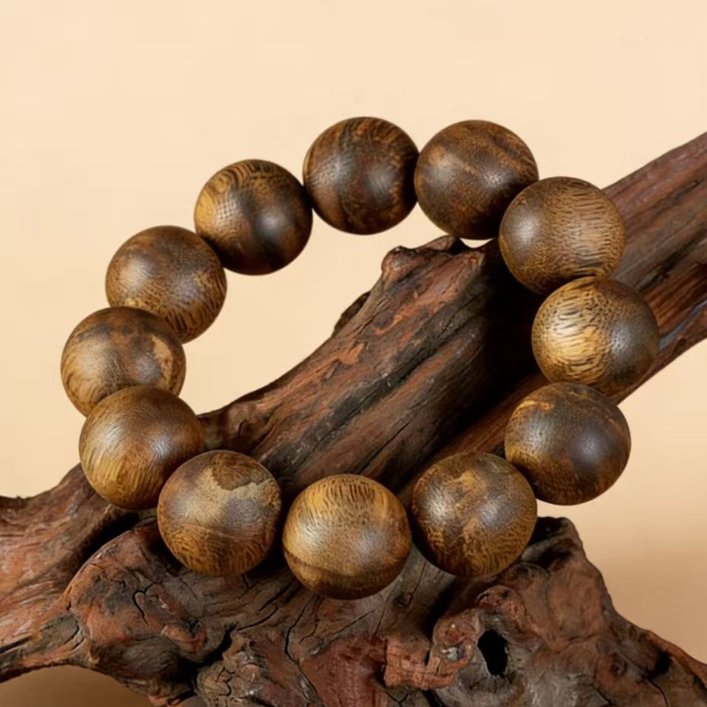20mm Kyara Agarwood Bracelet Large Beads | Natural Wood Mala | Aromatic Resin Rich | Smooth Polished | Traditional Craft